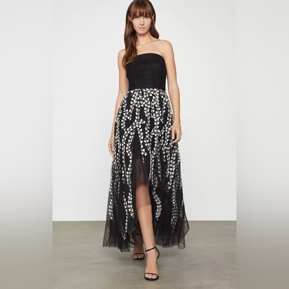 BCBG Maxazria metallic strapped high low dress